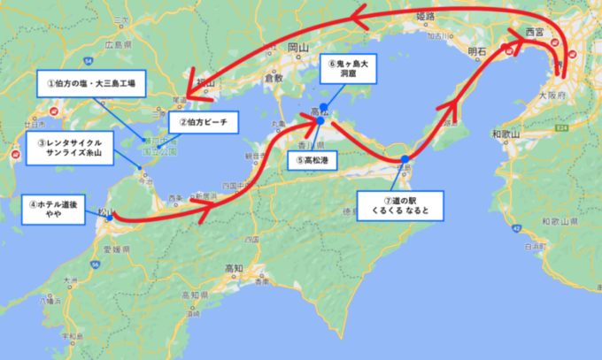 大阪 しまなみ海道 車　地図